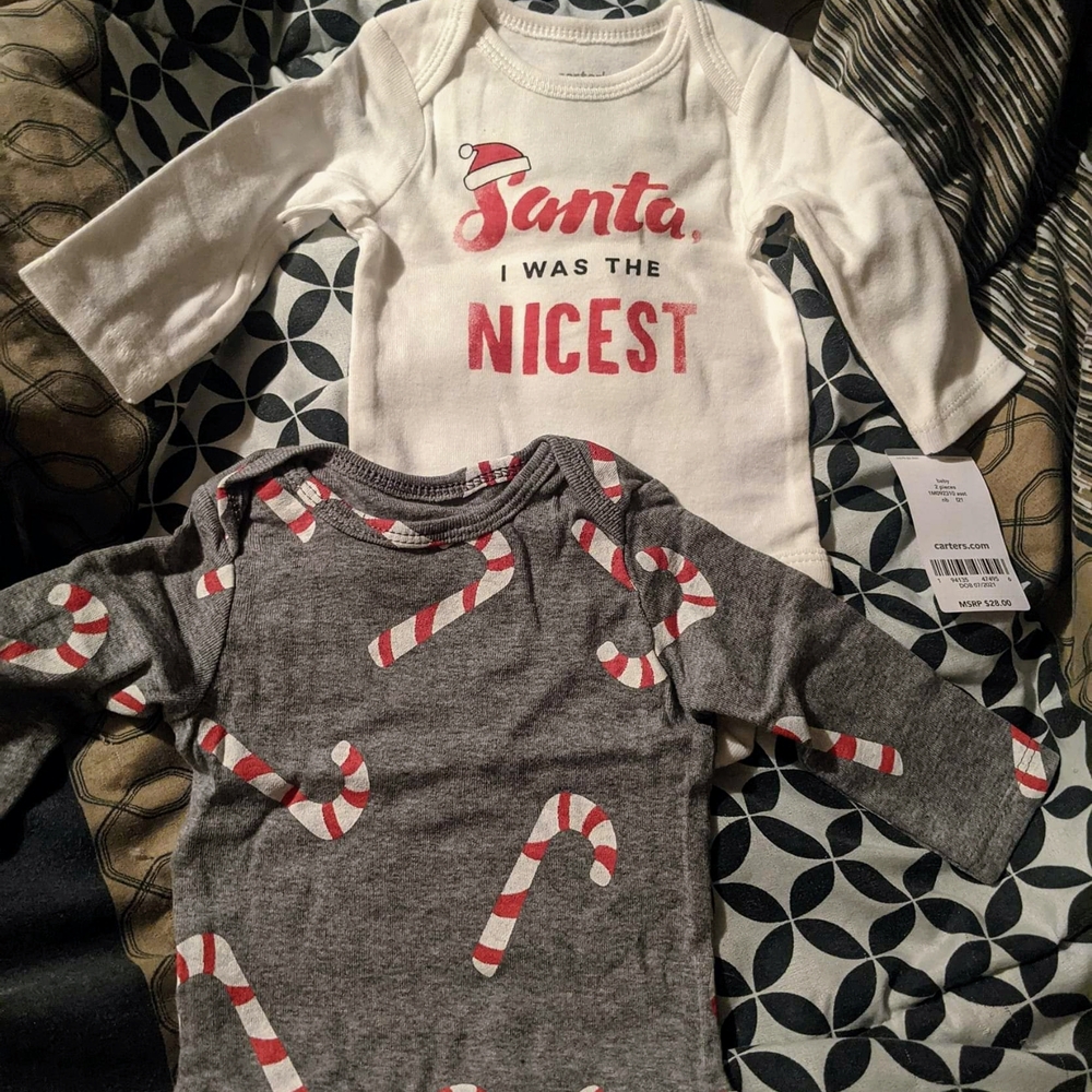 Carter's Holiday Baby Bodysuits - White and Gray